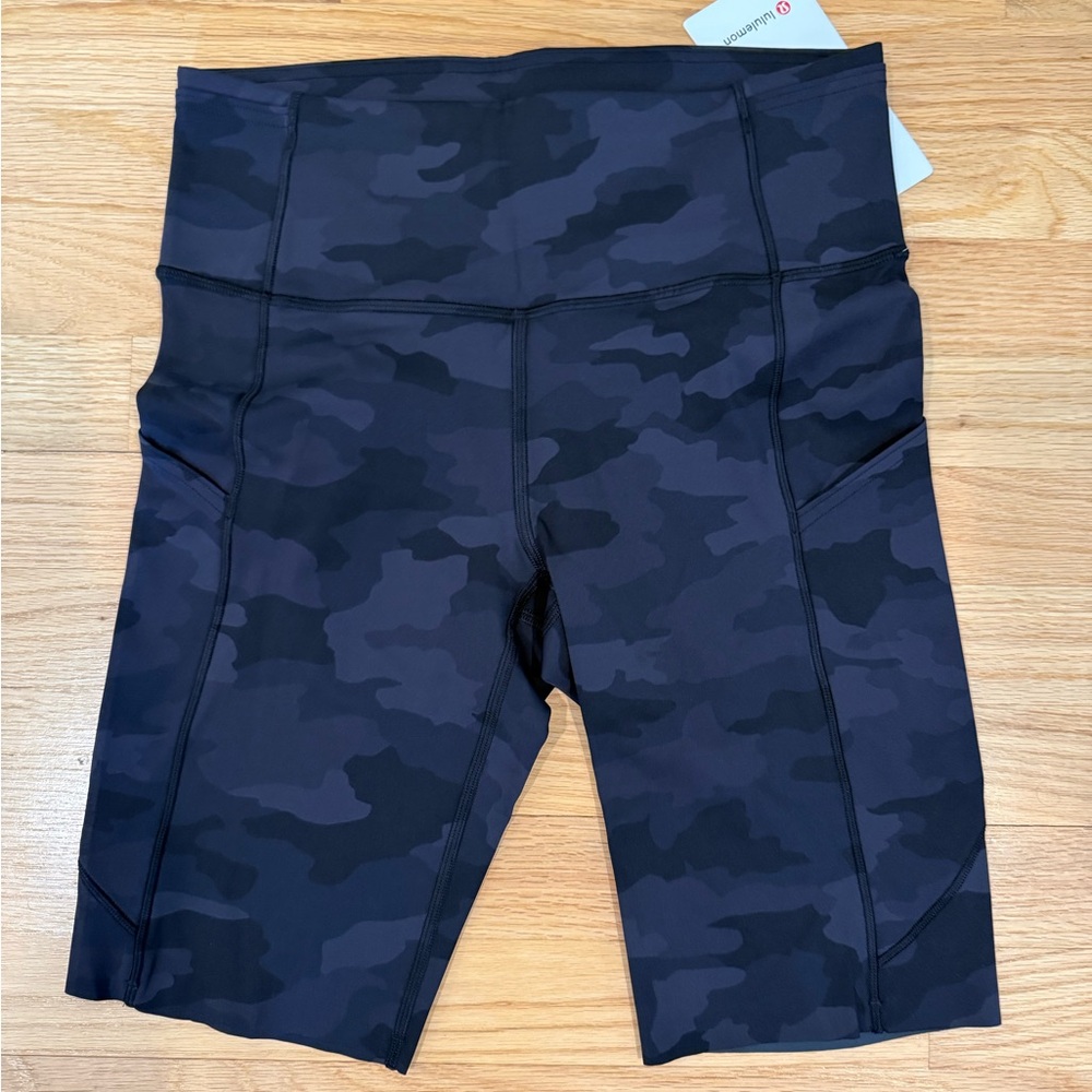 Lululemon Fast and Free High Rise Biker Shorts black Camo Size 8 NWT